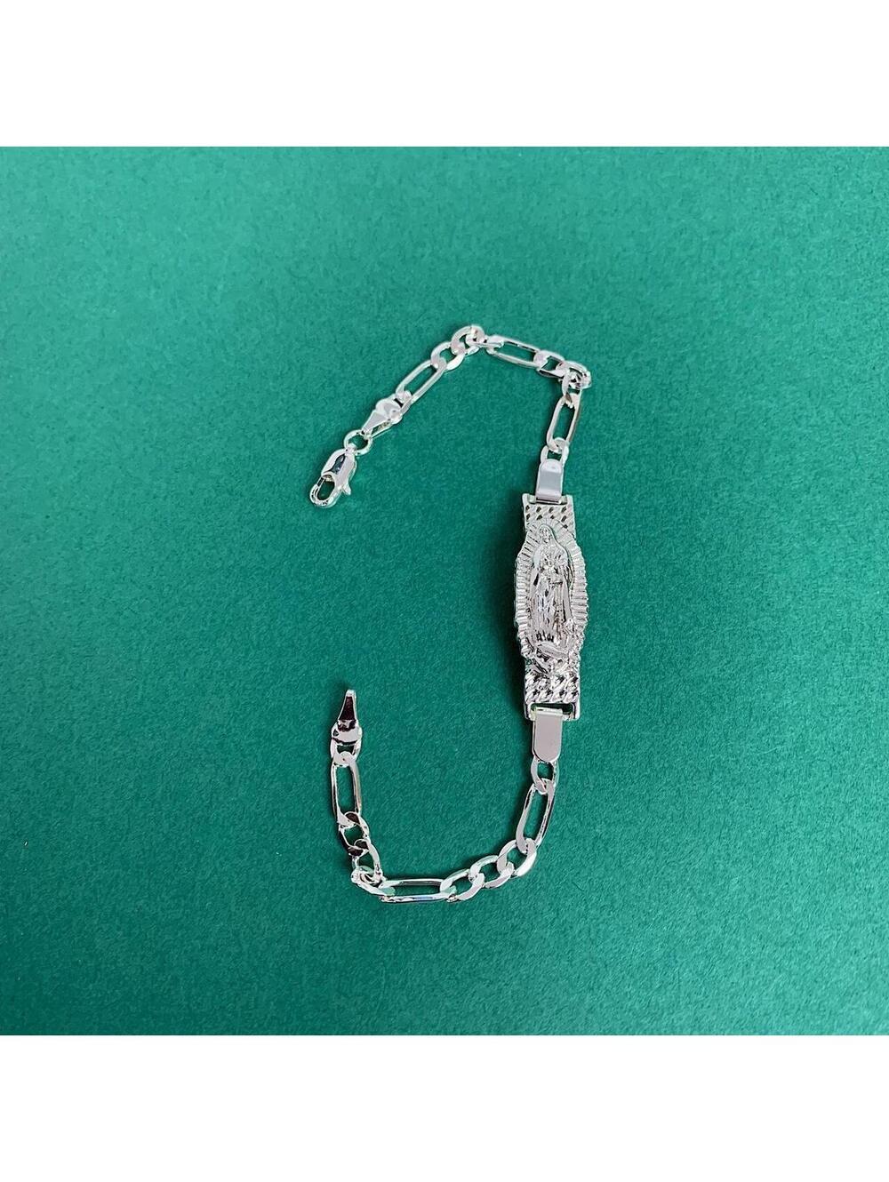 Vintage Y2k Style Silver Saint Marry Cuban Link Figaro Bracelet. Nice quality - Picture 7 of 8
